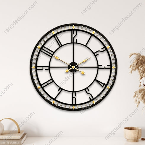 Black with golden Numeric Round Clock