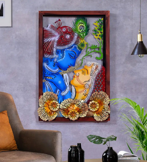 Beautiful Radha Krishna Metal Wall Art with led