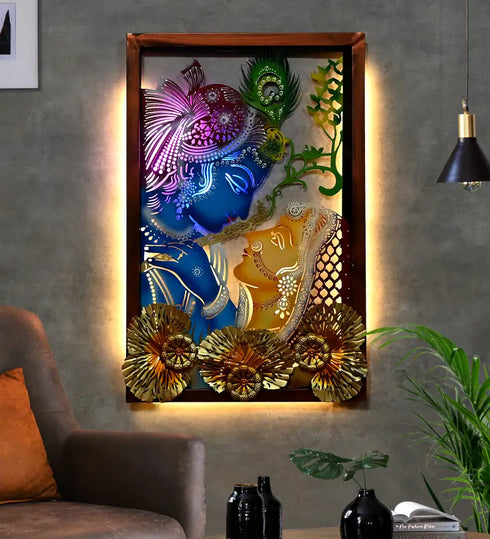 Beautiful Radha Krishna Metal Wall Art with led