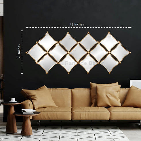 13 Diamond shaped Mirrors Metal Wall Art- Golden