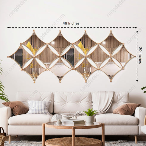 13 Diamond shaped Mirrors Metal Wall Art- Rose Gold