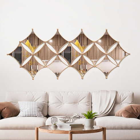 13 Diamond shaped Mirrors Metal Wall Art- Rose Gold