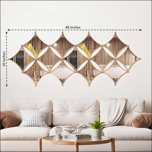 13 Diamond shaped Mirrors Metal Wall Art- Rose Gold