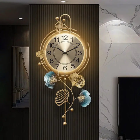 Artistic Gingko Metal Wall Clock with LED
