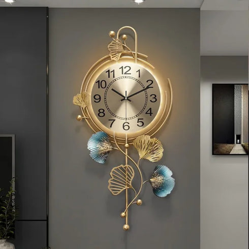 Artistic Gingko Metal Wall Clock with LED