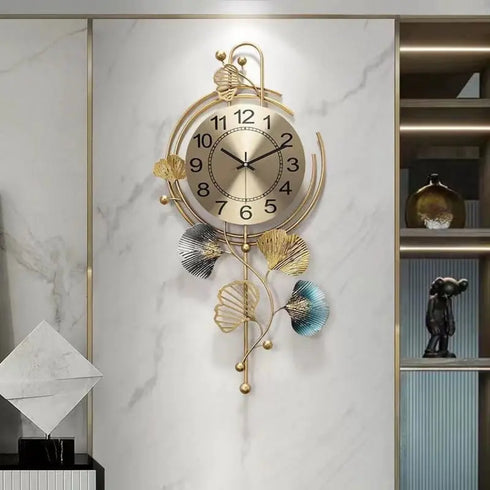 Artistic Gingko Metal Wall Clock with LED