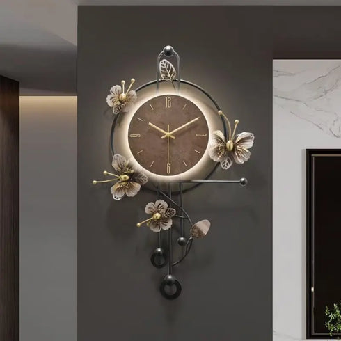 Elegant Floral luminous Metal Wall Clock with LED