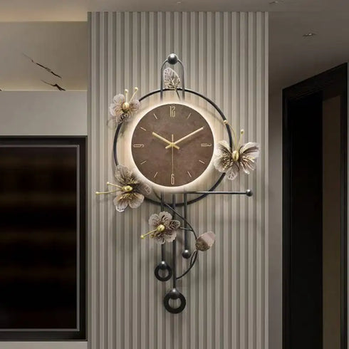 Elegant Floral luminous Metal Wall Clock with LED