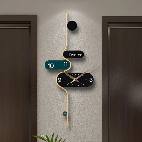 Minimalist Teal and Black Metal Wall Clock