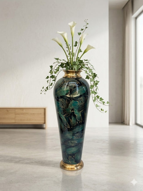 Green leafs Metal Vase