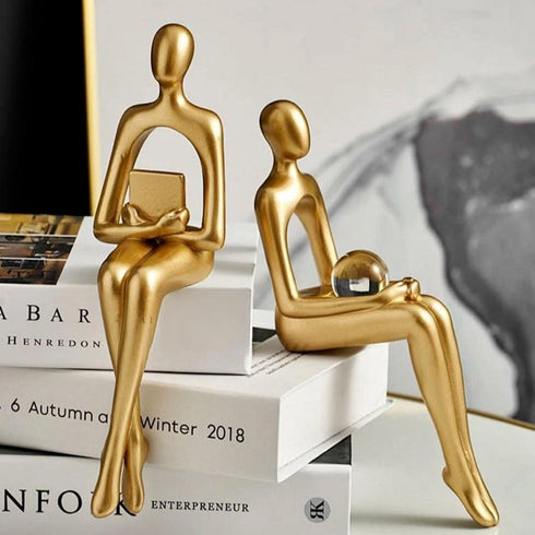 Abstract Thinkers Gold Sculpture Set of 3