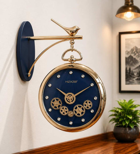 Dual Dial Station Clock with Moving Gear