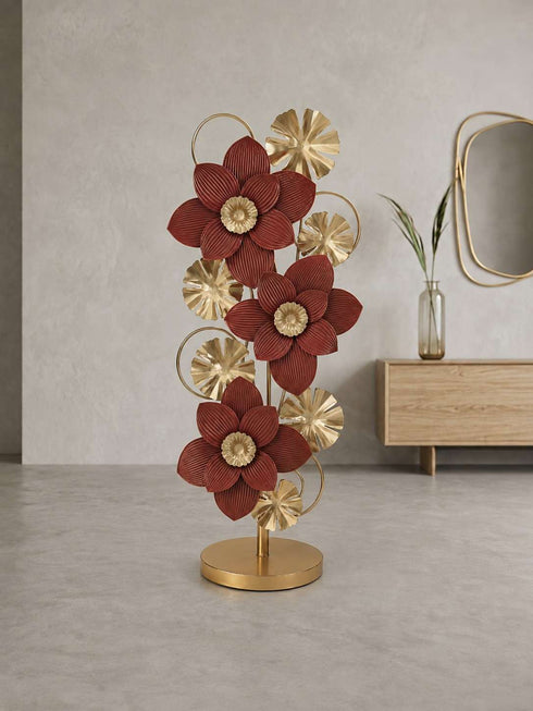 Red Floral Metal Floor Decor