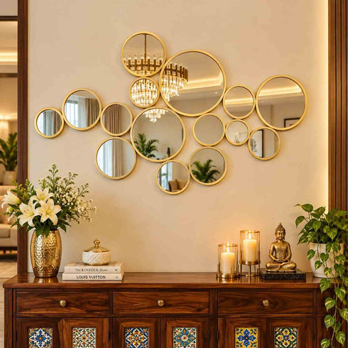 Golden Circle Cluster Mirror Wall Art