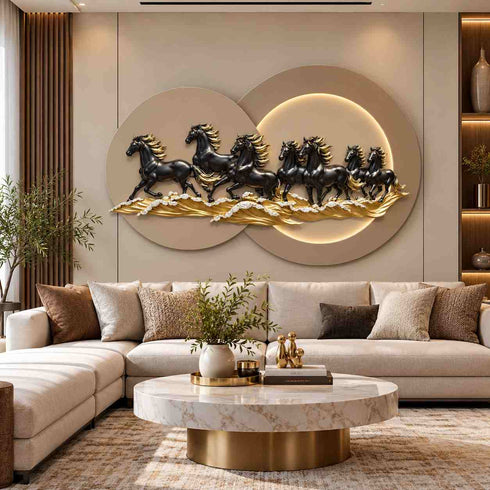 Seven Horses of Fortune Wall Decor with LED