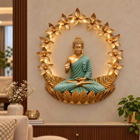 Flower wall art with buddha with led