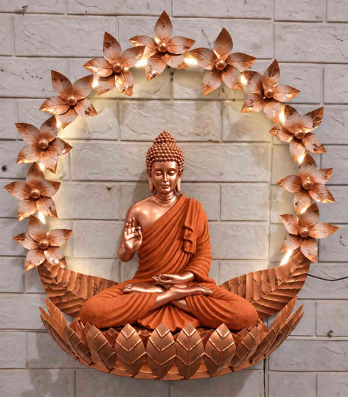 Flower wall art with buddha with led - Rose Gold