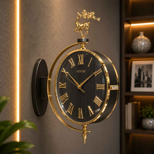 Black and golden Dual Dial Station Clock