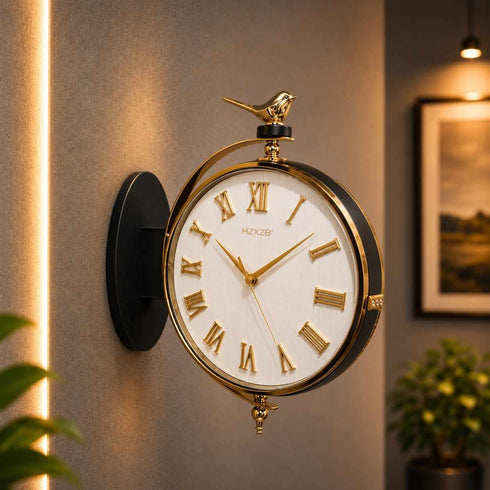 Black and golden Dual Dial Station Clock in numeric numerals
