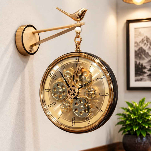 Royal Bird Dual Dial Station Clock - Moving Gear