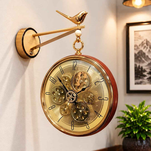 Royal Bird Dual Dial Station Clock - Moving Gear