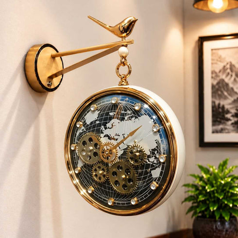 Imperial Globe Dual Dial Station Clock - Moving Gear