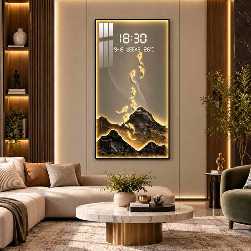 Golden Koi Serenity LED Digital Wall Clock
