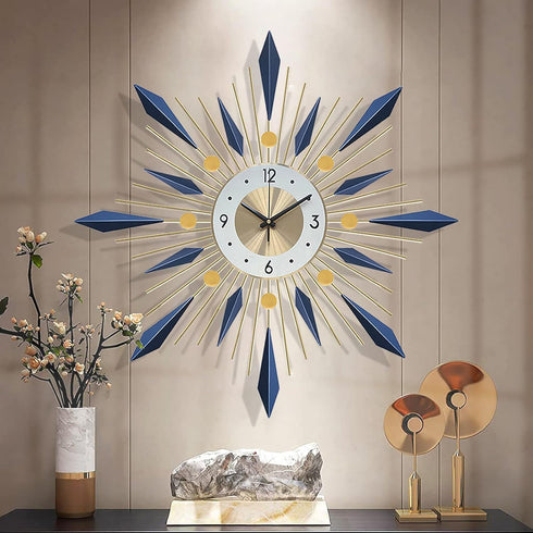 Blue with golden sunburst Wall Clock