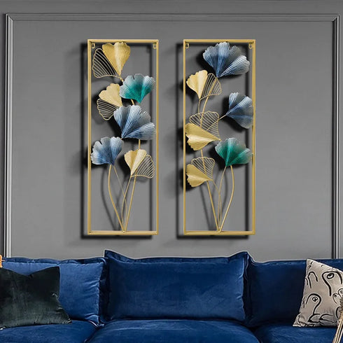 Blue Floral Frame Metal Wall Art- Set of 2