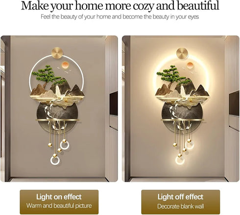 Vertical nature inspired crystal wall art with LED- Style 2