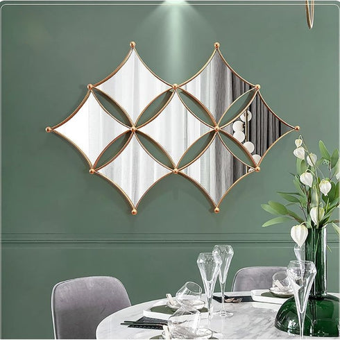 7 Diamond shaped Mirrors Metal Wall Art- Gold