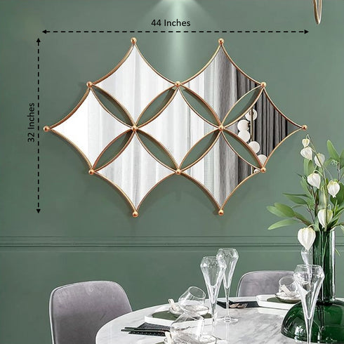 7 Diamond shaped Mirrors Metal Wall Art- Gold