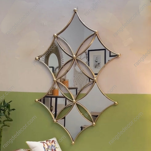 7 Diamond shaped Mirrors Metal Wall Art- Gold