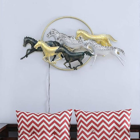 7 running horse in ring wall art with led
