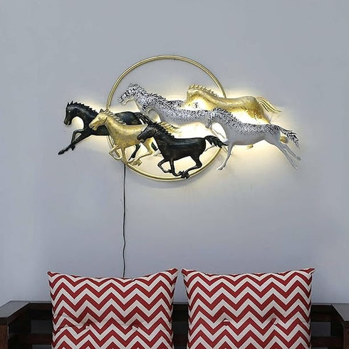 7 running horse in ring wall art with led