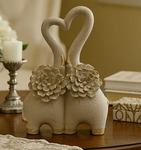 Floral Heart Elephant Pair Decorative Artifacts