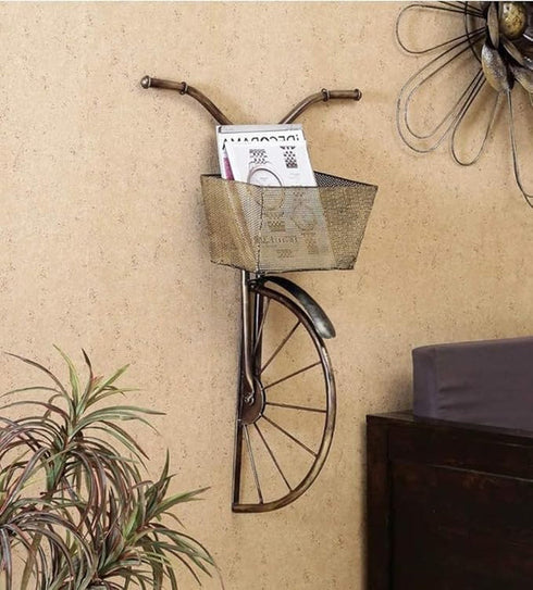Half Bicycle panel with basket wall art