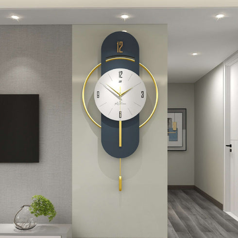 Golden with Blue colour pendulum metal wall clock