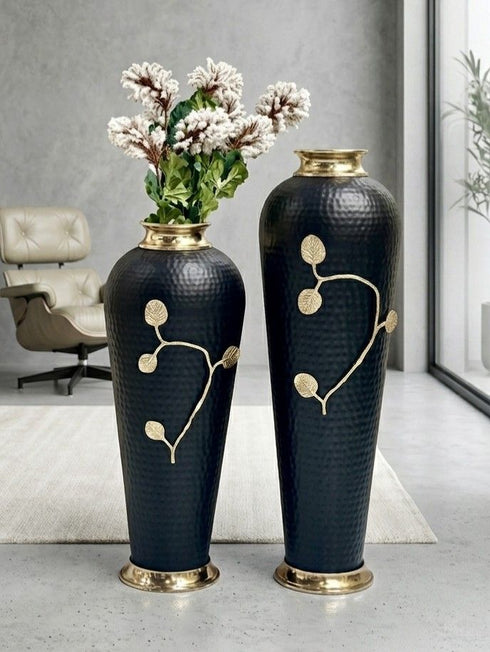 Hammered Metal Vase- set of 2- Black