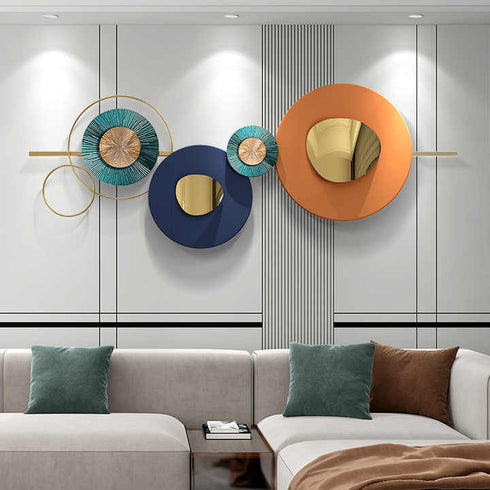 Circles in multicolour metal wall art