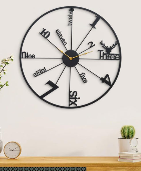 Alpha Numeric Round Clock- Black