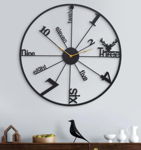 Alpha Numeric Round Clock- Black