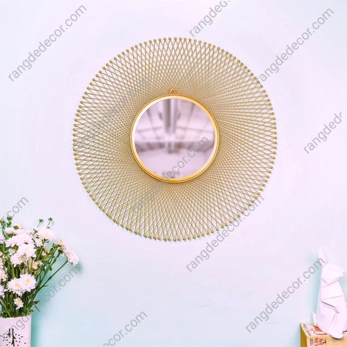 Lattice Round Mirror - Golden