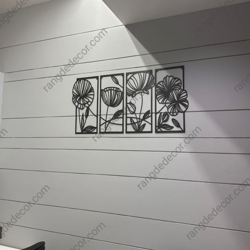 Flowers 4 Panel laser cut metal wall art