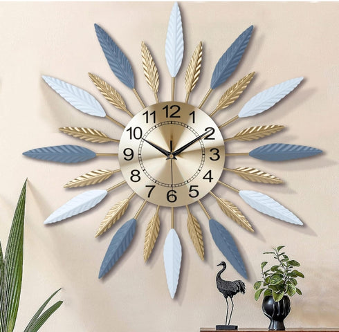 Blue leaf Wall Clock