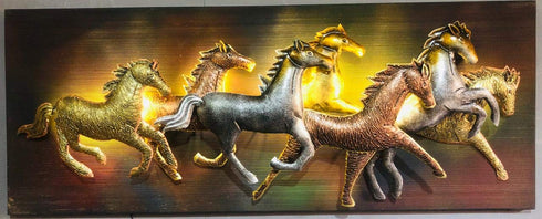 Seven running horse wall art with led