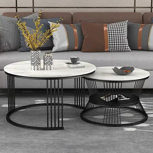 Black and white Round Nesting Table- Set of 2