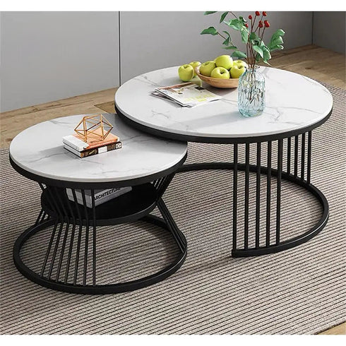 Black and white Round Nesting Table- Set of 2