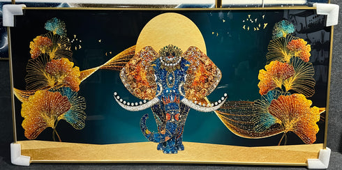 Elephant with Golden Flower Crystal Painting with LED