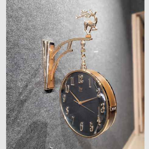 Numerical Dual Dial Station Clock- black and brown